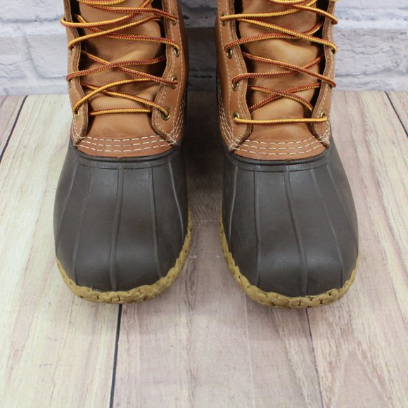 LL BEAN 8" Unlined Brown Leather Duck Bean Boots Size 8 Wide - Picture 5 of 10